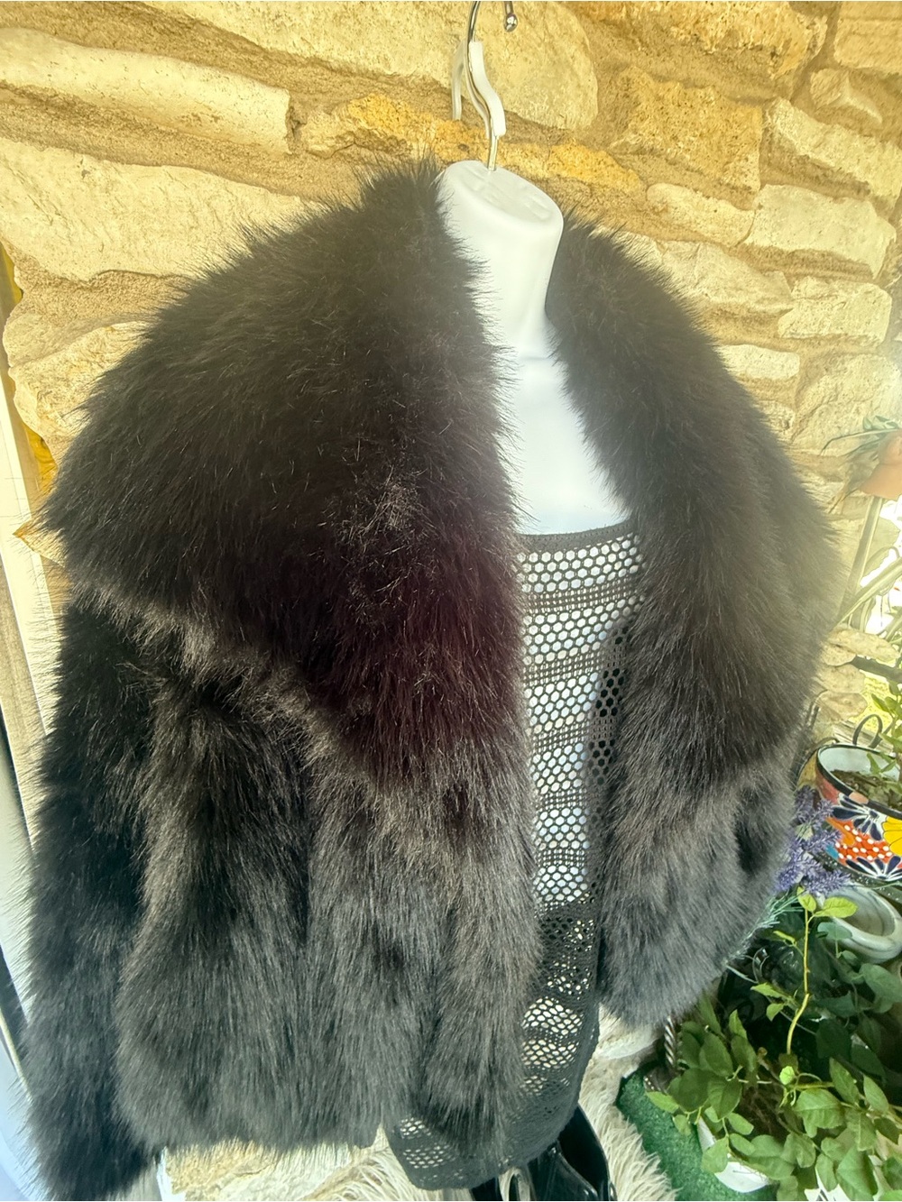 Luxurious Black Faux Fur Jacket with Plush Collar